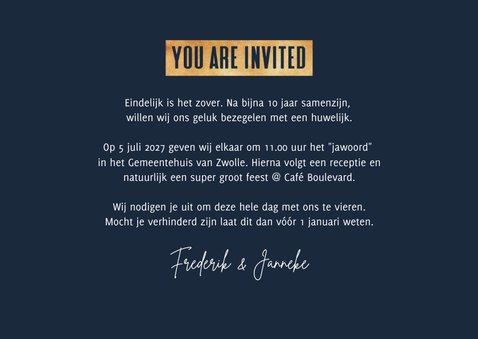  Trouwkaart ticket hartje ringen foto goud uitnodiging foto 3