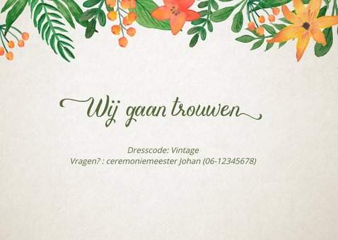 Trouwkaart tijdlijn retro bloem 2