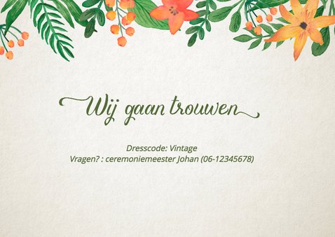 Trouwkaart tijdlijn retro bloem 2