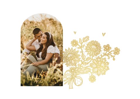 Trouwkaart verloofd vintage kant goud bloemen hartjes 2