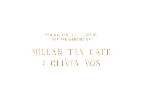 Typografische trouwkaart met minimalistische gouden tekst 2