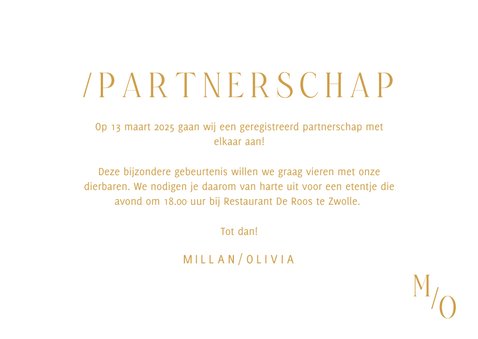 Typografische uitnodiging geregistreerd partnerschap goud 3