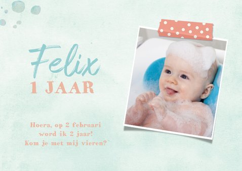 Uitnodiging 1 jaar eigen foto vosjes in bad 2