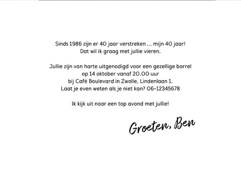 Uitnodiging 1986 40ste verjaardag met foto 3