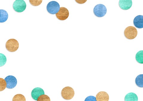 Uitnodiging 1e verjaardag confetti blauw & fotocollage Achterkant