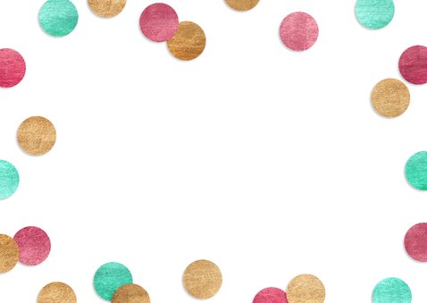 Uitnodiging 1e verjaardag confetti pink & fotocollage Achterkant