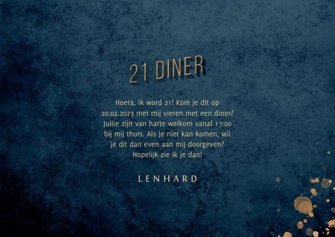 Uitnodiging 21 diner donkerblauw met gouden accenten 3