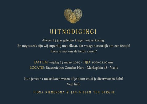 Uitnodiging 25 jaar samen liefdes feestje met vingerafdruk 3