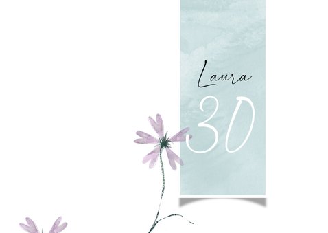 Uitnodiging 30, met foto en bloemen in waterverf-look 2