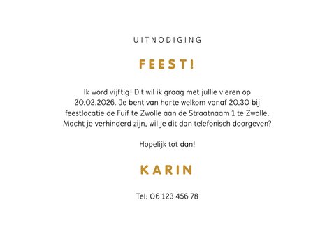 Uitnodiging 50 feest folieballon met confetti aanpasbaar 3