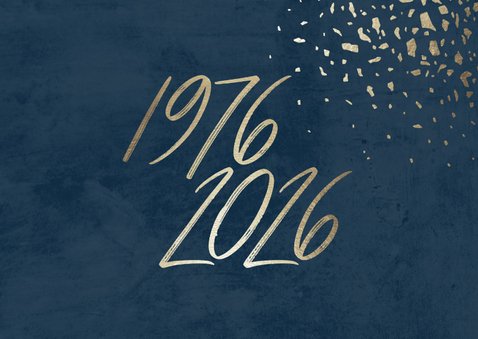 Uitnodiging 50 foto jaartallen donkerblauw met terrazzo 2