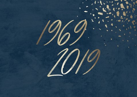 Uitnodiging 50 foto jaartallen donkerblauw met terrazzo 2
