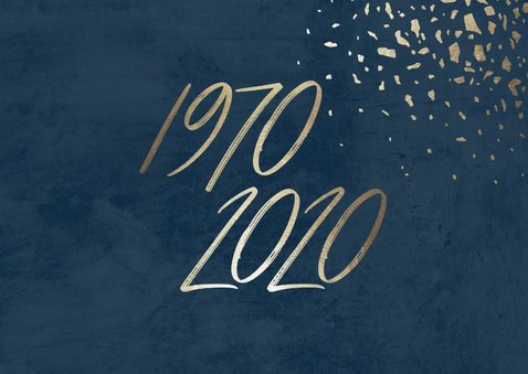 Uitnodiging 50 foto jaartallen donkerblauw met terrazzo 2