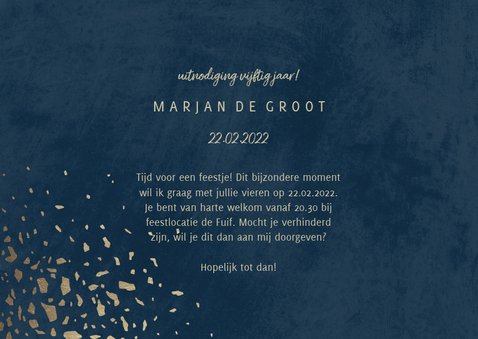 Uitnodiging 50 foto jaartallen donkerblauw met terrazzo 3