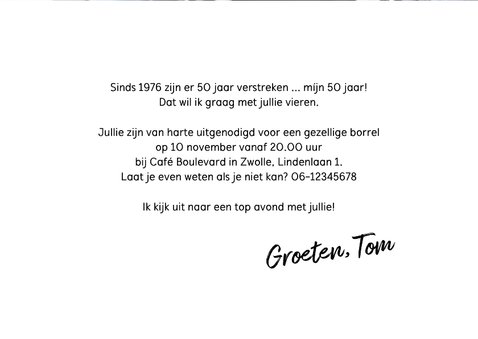 Uitnodiging 50ste verjaardag met foto 1976 3