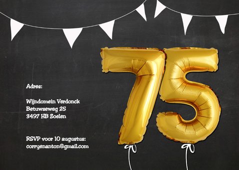 Uitnodiging Ballonnen goud 75 2