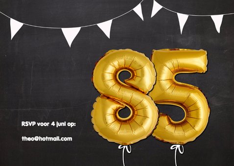 Uitnodiging 85 jaar ballonnen goud 2