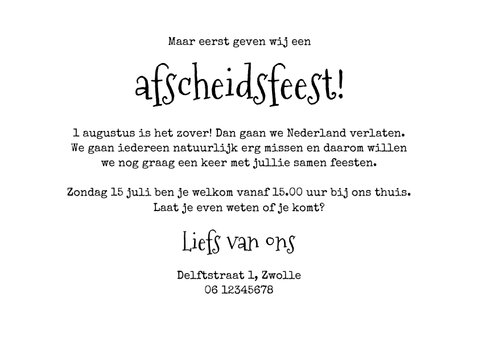 Uitnodiging afscheidsfeest wereld reis foto goud 3