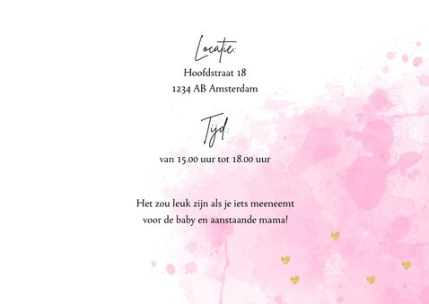 Uitnodiging babyshower waterverf roze blauw hartjes 3