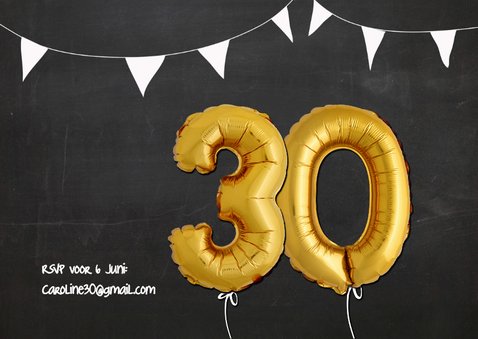 Uitnodiging Ballonnen goud 30 2