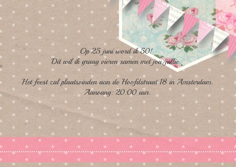 Uitnodiging bloemen ster vlaggetjes vrouw 2