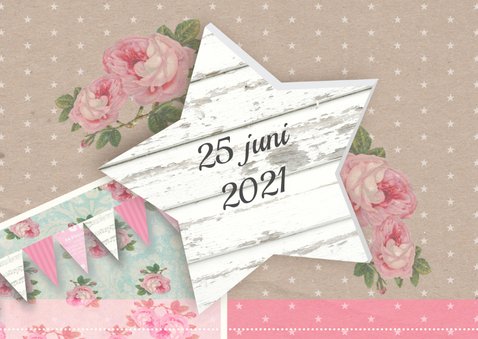 Uitnodiging bloemen ster vlaggetjes vrouw 3