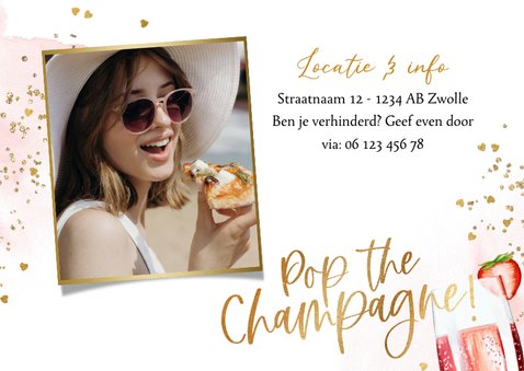 Uitnodiging Bridal Shower watercolour pink champagne goud 2