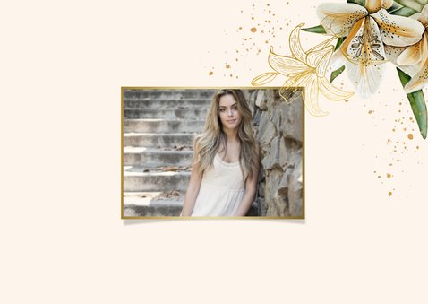 Uitnodiging bruidsmeisje witte lelies met goudfolie 2