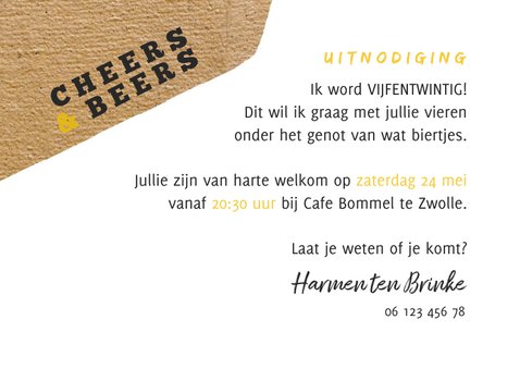 Uitnodiging Cheers & Beers met papierlook en foto 3