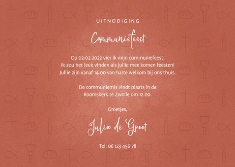 Uitnodiging communie christelijke symbolen met foto meisje 3