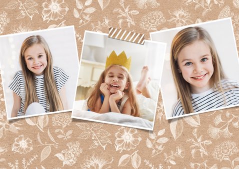 Uitnodiging communie feest meisje - kraft met bloemen 2