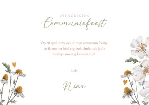 Uitnodiging communie feest met olifantje en bloemen 3