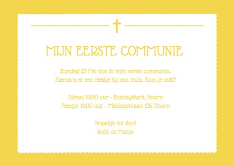 Uitnodiging Communie Geel Foto 3
