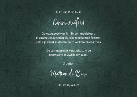 Uitnodiging communie jongen christelijke symbolen met foto 3