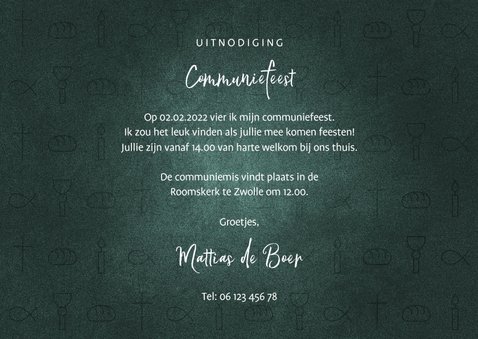 Uitnodiging communie jongen christelijke symbolen met foto 3