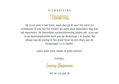 Uitnodiging communie stoer waterverf blauw met sterren 3