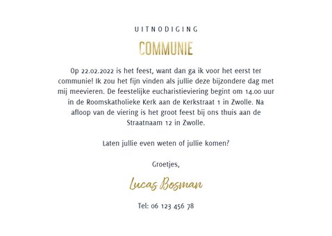 Uitnodiging communie stoer waterverf blauw met sterren 3