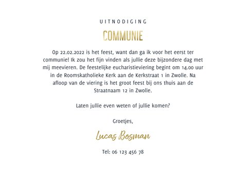 Uitnodiging communie stoer waterverf blauw met sterren 3