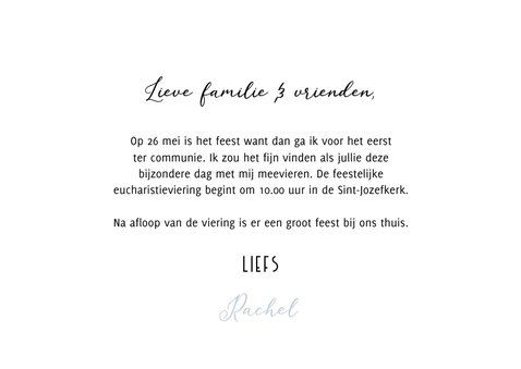 Uitnodiging communie ticket blauw met foto 3