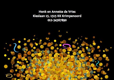 Uitnodiging confetti op zwarte achtergrond 3