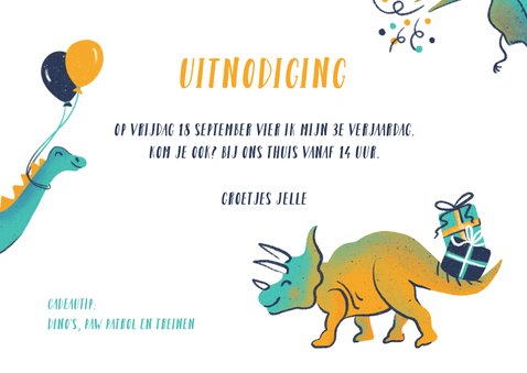 Uitnodiging dino's met ballonnen 3