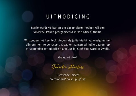 Uitnodiging disco feestje thema 70's 3