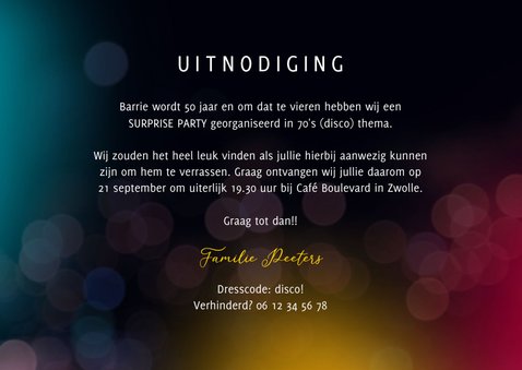 Uitnodiging disco feestje thema 70's  3