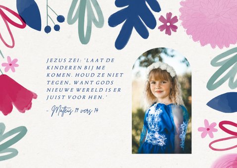 Uitnodiging eerste communie kleurrijke bloemen meisje 2