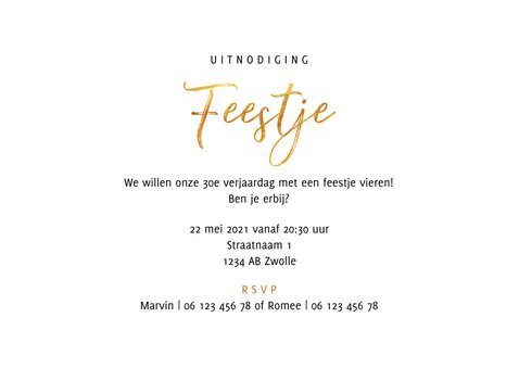 Uitnodiging feest - fotocollage en goudlook 3