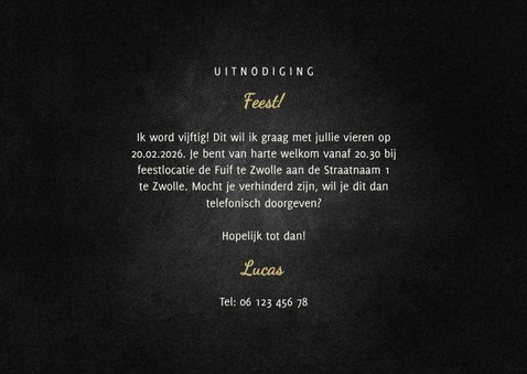 Uitnodiging feest goudlook met spetters 3