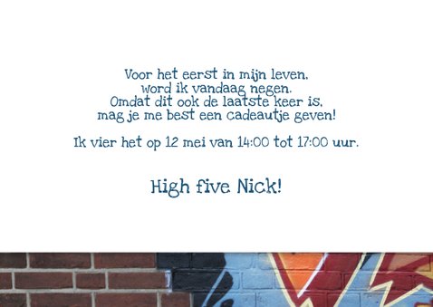 Uitnodiging feest graffiti muur man jongen 3