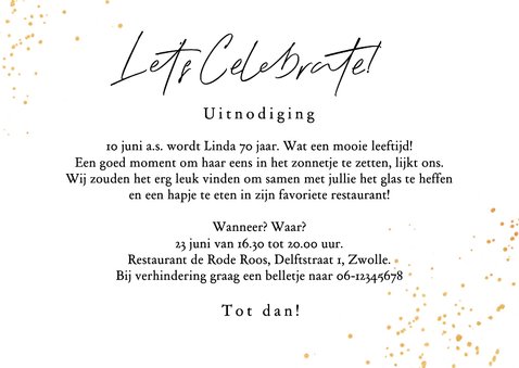 Uitnodiging feestje 70 jaar ballonnen foto slingers confetti 3