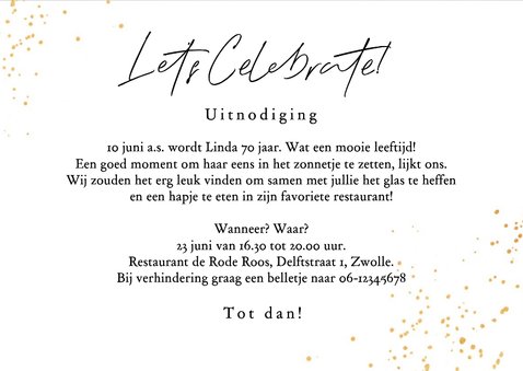 Uitnodiging feestje 70 jaar ballonnen foto slingers confetti 3