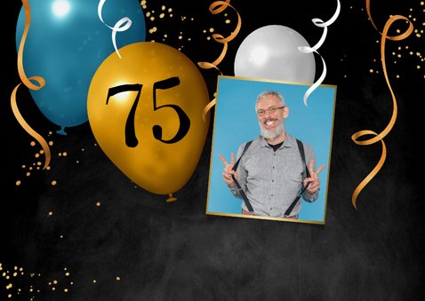 Uitnodiging feestje 75 jaar ballonnen slingers confetti foto 2